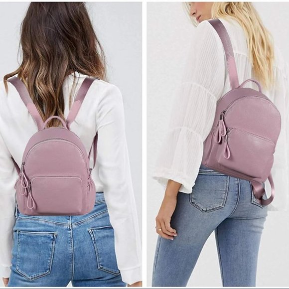 VASCHY Faux Leather Mini Backpack, Lots of Pockets- Pink - Picture 2 of 13